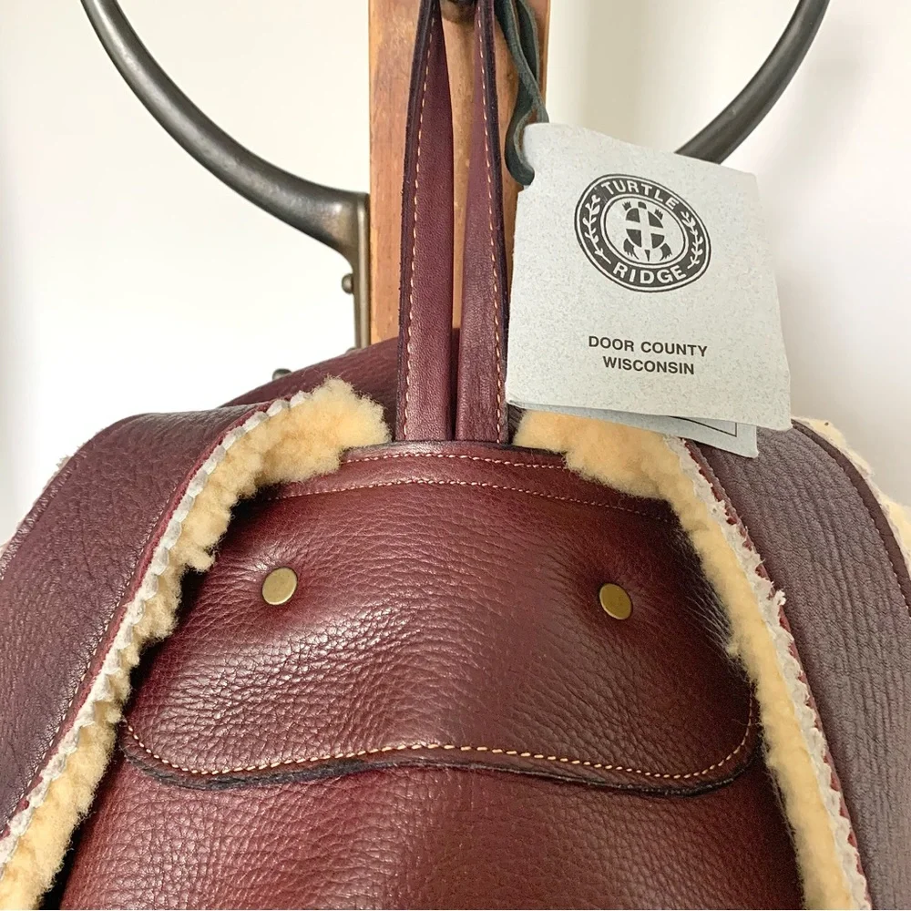 NEW Artisan Handcrafted Leather Shearling Backpack Bag Turtle Ridge wine cream